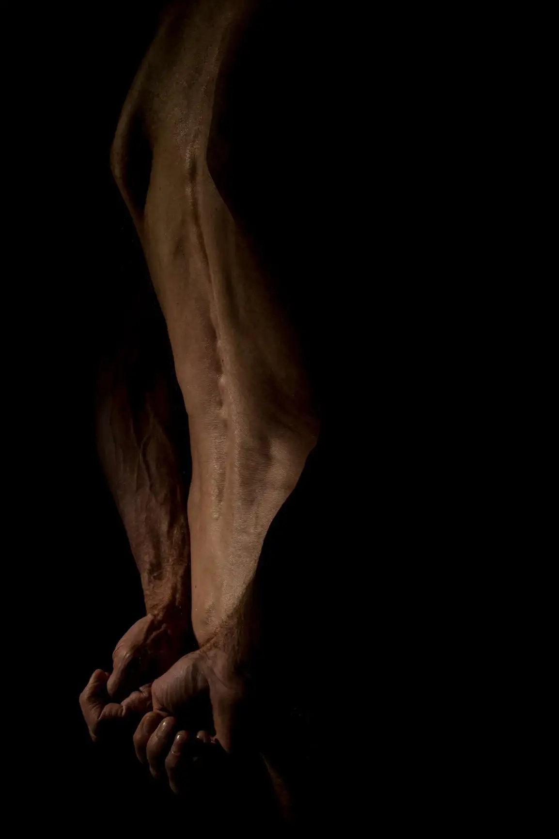 Dos masculin hyper sec et musclé avec ses os apparent et mains sur fond noir